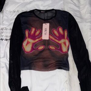 MICS Black and Pink Sheer Long Sleeve Top